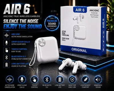 Pack of 2 Air 6 Earbuds ANC+ENC Wireless Bluetooth Buds 