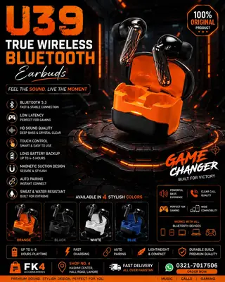 U39 Gaming Earphones Fast Delivery Pakistan Bluetooth Buds