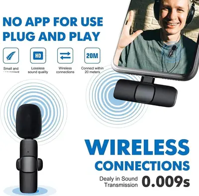 Pack of 2 PCs K8 Wireless Microphone for YouTube Vlog Live