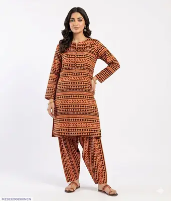 2 Pcs Women's Unstitched Printed Suit