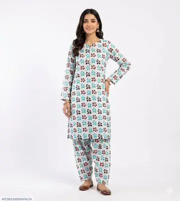 2 Pcs Women's Unstitched Printed Suit