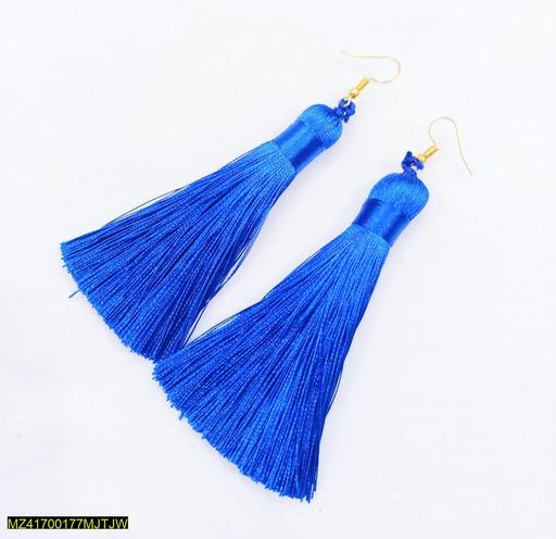 Blue Polyester Tassel Earrings for Women Royal Blue Gold Hook thumbnail 2