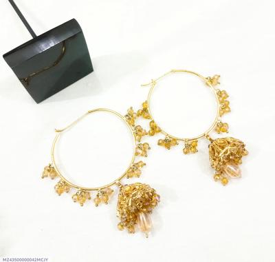 Golden Jhumka Earrings for Women Wedding Party Wear thumbnail 5