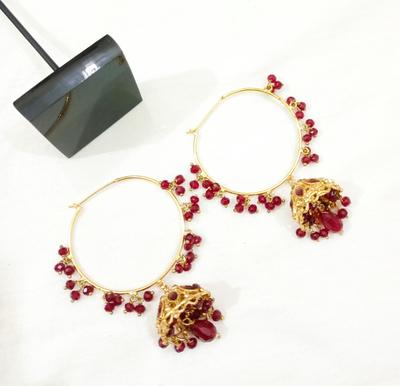 Golden Jhumka Earrings for Women Wedding Party Wear thumbnail 3