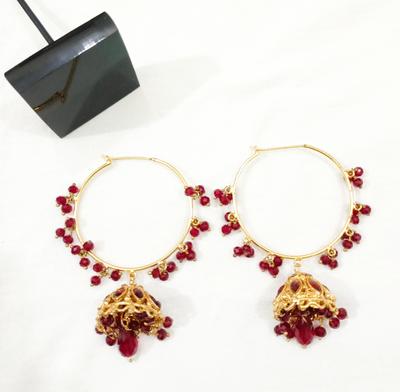 Golden Jhumka Earrings for Women Wedding Party Wear thumbnail 4