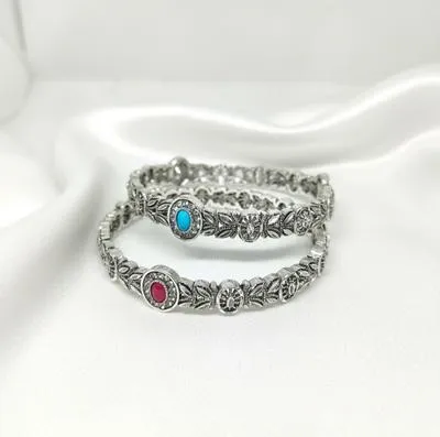 Antique Floral Bangles Red Green Stones Lightweight Alloy thumbnail 2