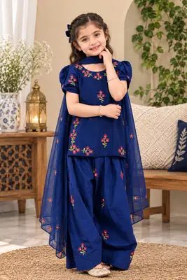 3 Pcs Girl's Dhanak Embroidered Unstitched Suit
