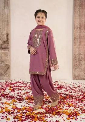 3 Pcs Girl's Dhanak Embroidered Unstitched Suit