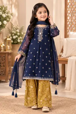 3 Pcs Girl's Dhanak Embroidered Unstitched Suit