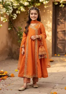 3 Pcs Girl's Dhanak Embroidered Unstitched Suit