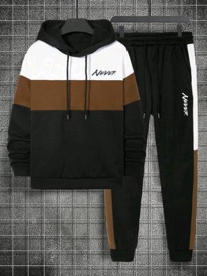 2 Pcs Men's Fleece Printed Hoodie Track Suit