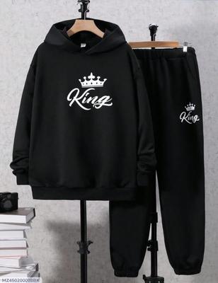2 Pcs Men's Fleece Printed Hoodie Track Suit thumbnail 5