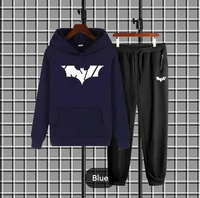 2 Pcs Men's Fleece Printed Hoodie Track Suit