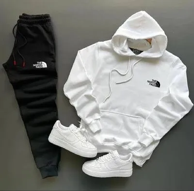 2 Pcs Men's Fleece Printed Hoodie Track Suit