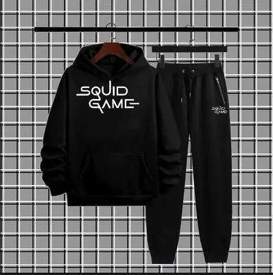 2 Pcs Men's Fleece Printed Hoodie Track Suit