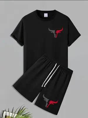 1 Pc Men's Polyester Printed T-Shirt & Shorts Tracksuit