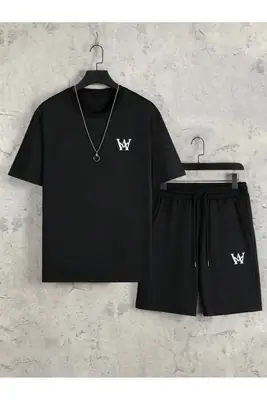 2 Pcs Men's Polyester Printed T-Shirt & Shorts Full Tracksuit