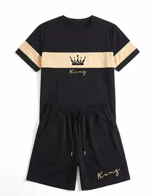 2 Pcs Polyester Printed T-Shirt & Shorts Tracksuit