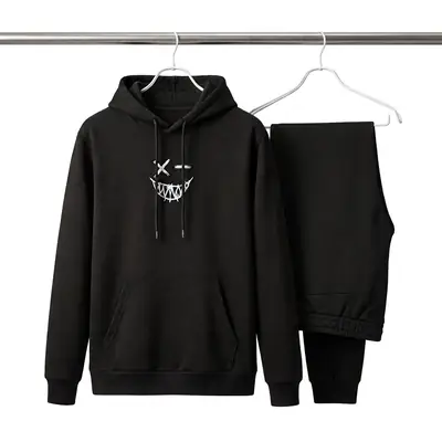 2 Pcs Men's Fleece Printed Hoodie Track Suit