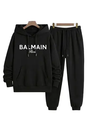 2 Pcs Men's Fleece Printed Hoodie Track Suit