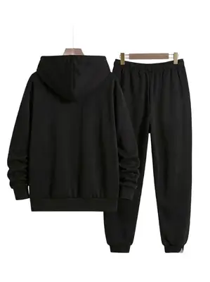 2 Pcs Men's Fleece Printed Hoodie Track Suit thumbnail 2