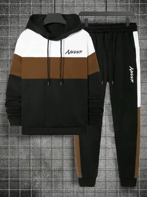 2 Pcs Men's Fleece Printed Hoodie Track Suit