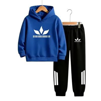 2 Pcs Kid's Fleece Printed Hoodie Tracksuit