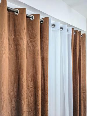 3 Pcs Net Plain Curtains 54x92 Inches Brown White Set