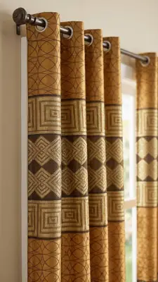 Gold Jacquard Printed Indoor Home Curtains - 1 Pc, Easy to Hang & Wash thumbnail 2