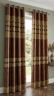 Stylish 1 Pc Brown Jacquard Printed Double Sided Curtain