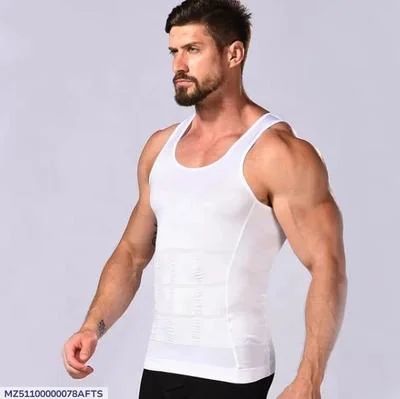 Men's Slim Fit Body Shaper Vest White Nylon Spandex thumbnail 4