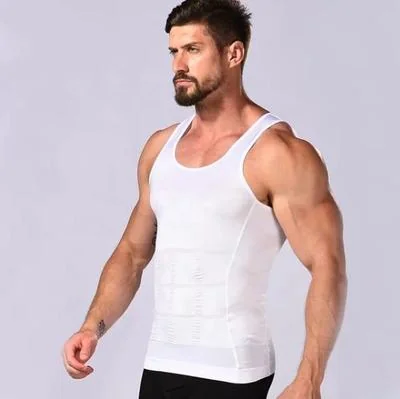 Men's Slim Fit Body Shaper Vest White Nylon Spandex