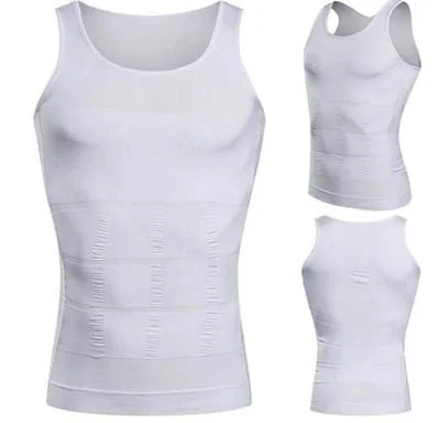 Men's Slim Fit Body Shaper Vest White Nylon Spandex thumbnail 3