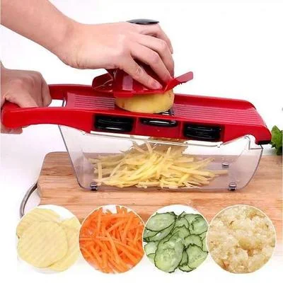 Red Vegetable Cutter with 10 Cutting Styles & Detachable Container