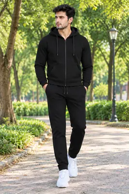 2 Pcs Men's Fleece Plain Zipper Track Suit