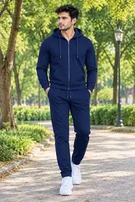 2 Pcs Men's Fleece Plain Zipper Track Suit