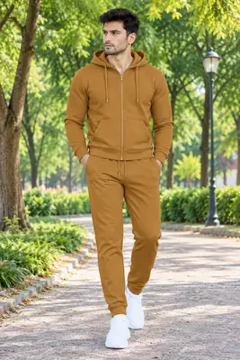 2 Pcs Men's Fleece Plain Zipper Track Suit