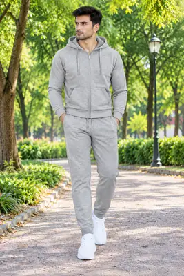 2 Pcs Men's Fleece Plain Zipper Track Suit