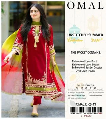 3 Pcs Women's Unstitched Embroidered Suit