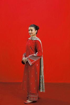 3-Piece Embroidered Red Lawn Suit for Women thumbnail 2