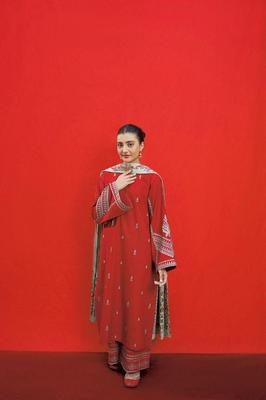 3-Piece Embroidered Red Lawn Suit for Women thumbnail 3