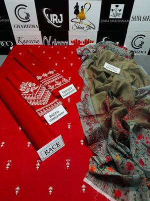 3-Piece Embroidered Red Lawn Suit for Women thumbnail 4