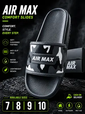 Air Max Camo Slides for Men – Lightweight Comfort Slippers with Anti-Slip Sole (Black) thumbnail 2
