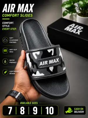 Air Max Camo Slides for Men – Lightweight Comfort Slippers with Anti-Slip Sole (Black) thumbnail 3