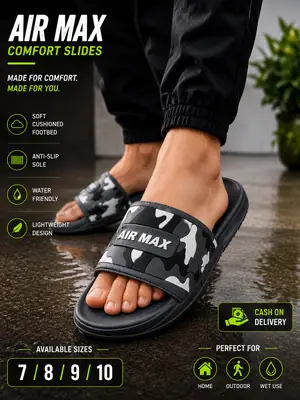 Air Max Camo Slides for Men – Lightweight Comfort Slippers with Anti-Slip Sole (Black) thumbnail 4