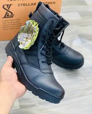 Men's Synthetic Leather Fancy Knee High Boots (BLACK SWAT) - ORG