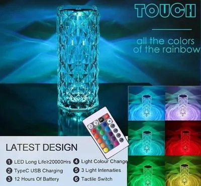 Crystal Diamond Table Lamp with 16 Color RGB Touch Control USB Charging thumbnail 4