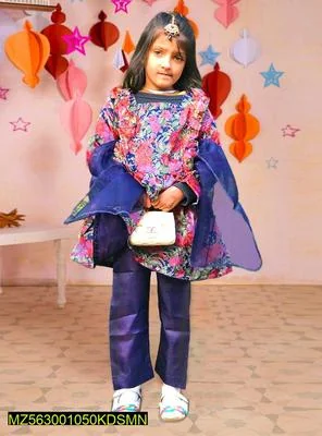 Girls Floral Cotton 2-Piece Set Blue Trousers thumbnail 3