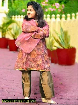 Kids Printed Kurta Pajama Set Pink Brown