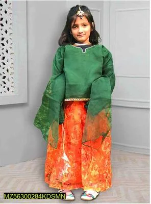 Kids Green Orange Printed Kurta Pajama Set